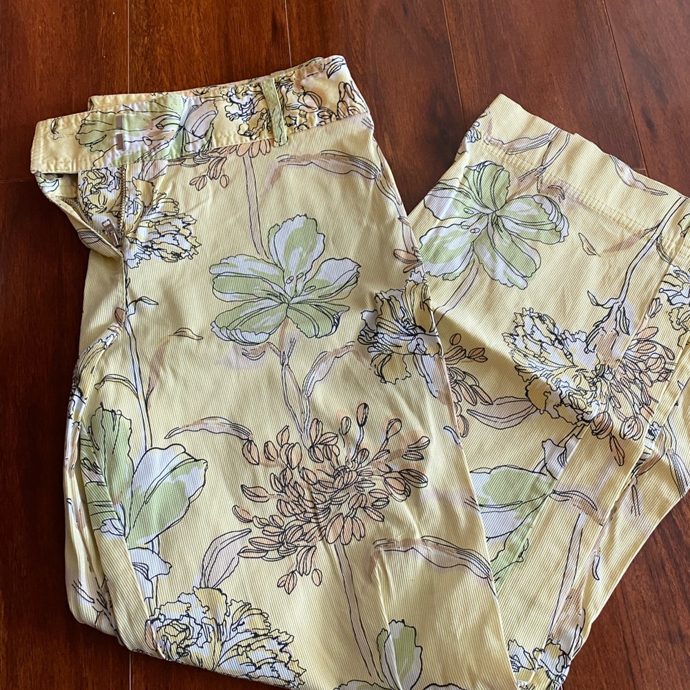 Ann Taylor Loft Floral Yellow and Green Pants